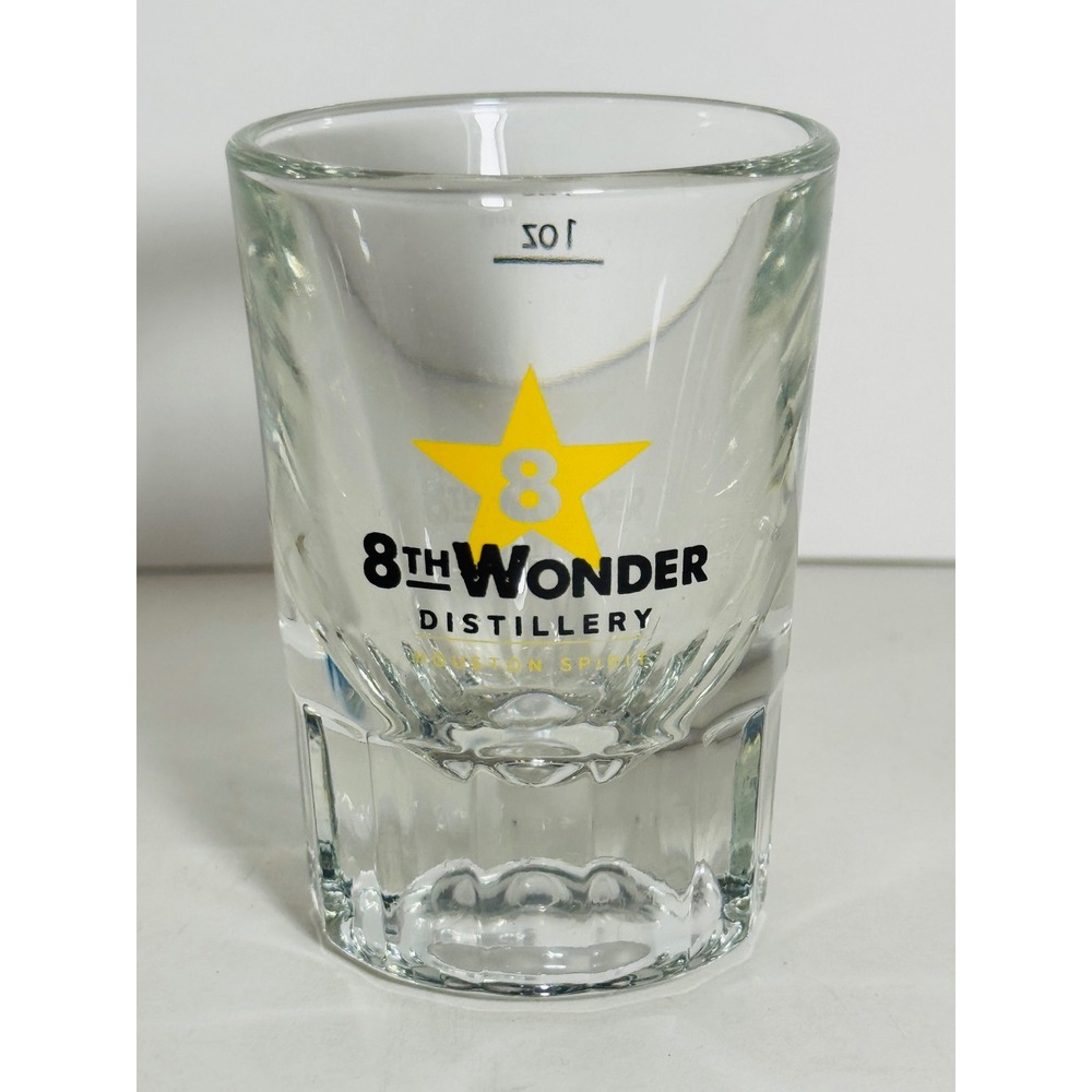 8th Wonder Distillery Houston Spirit 1oz Shot Glass Fluted Base Clear Glass